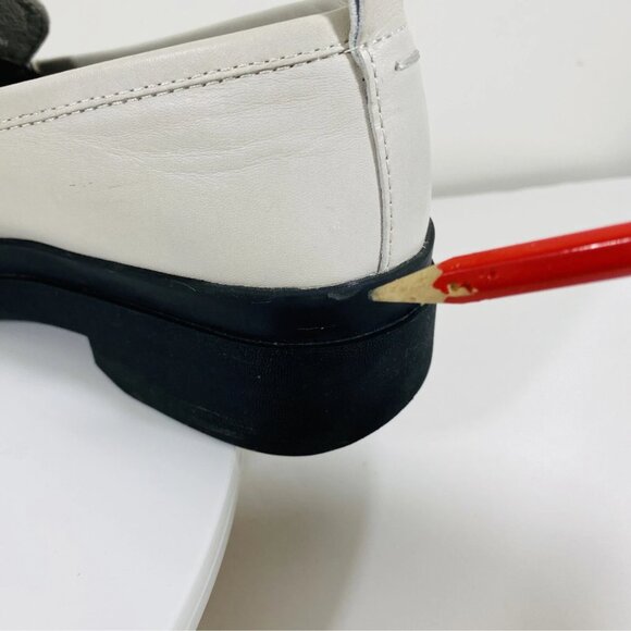 Eileen Fisher Leather Chunky Penny Loafers Womens 6.5 Light Gray Preppy Academia - Picture 12 of 12